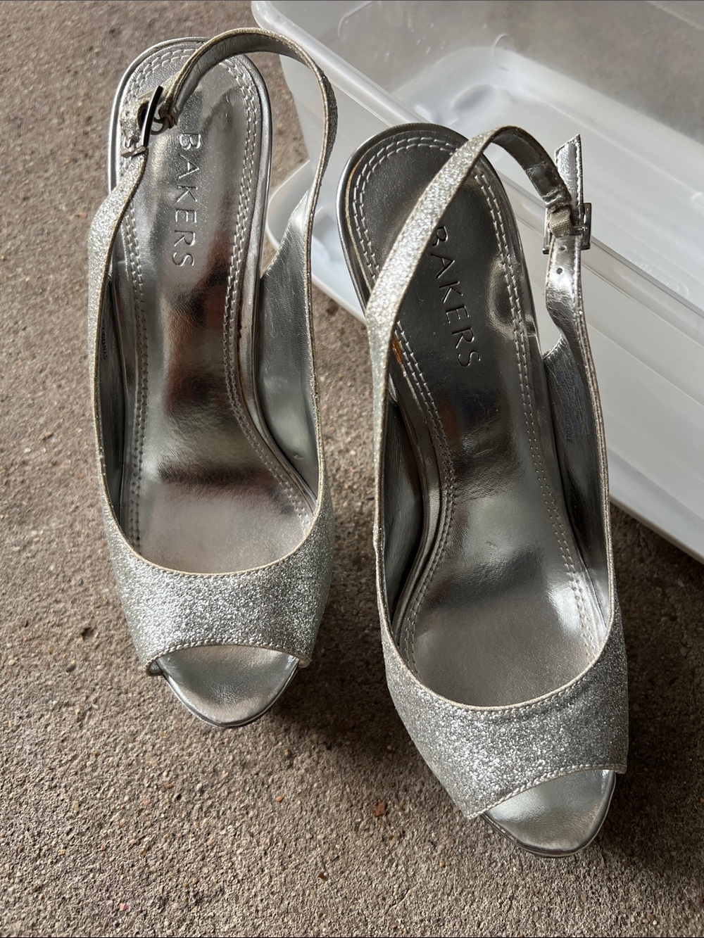 Bakers Silver Glitter Peep-Toe Slingback Heels